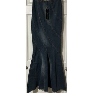 Fashion Nova NWT Different Era Denim Maxi Mermaid Flare Skirt Size Small (25x45)